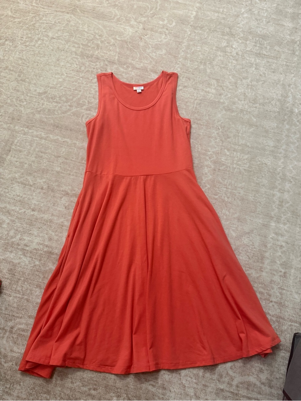 LuLaRoe Sleeveless Fit-and-Flare Dress in Coral Orange